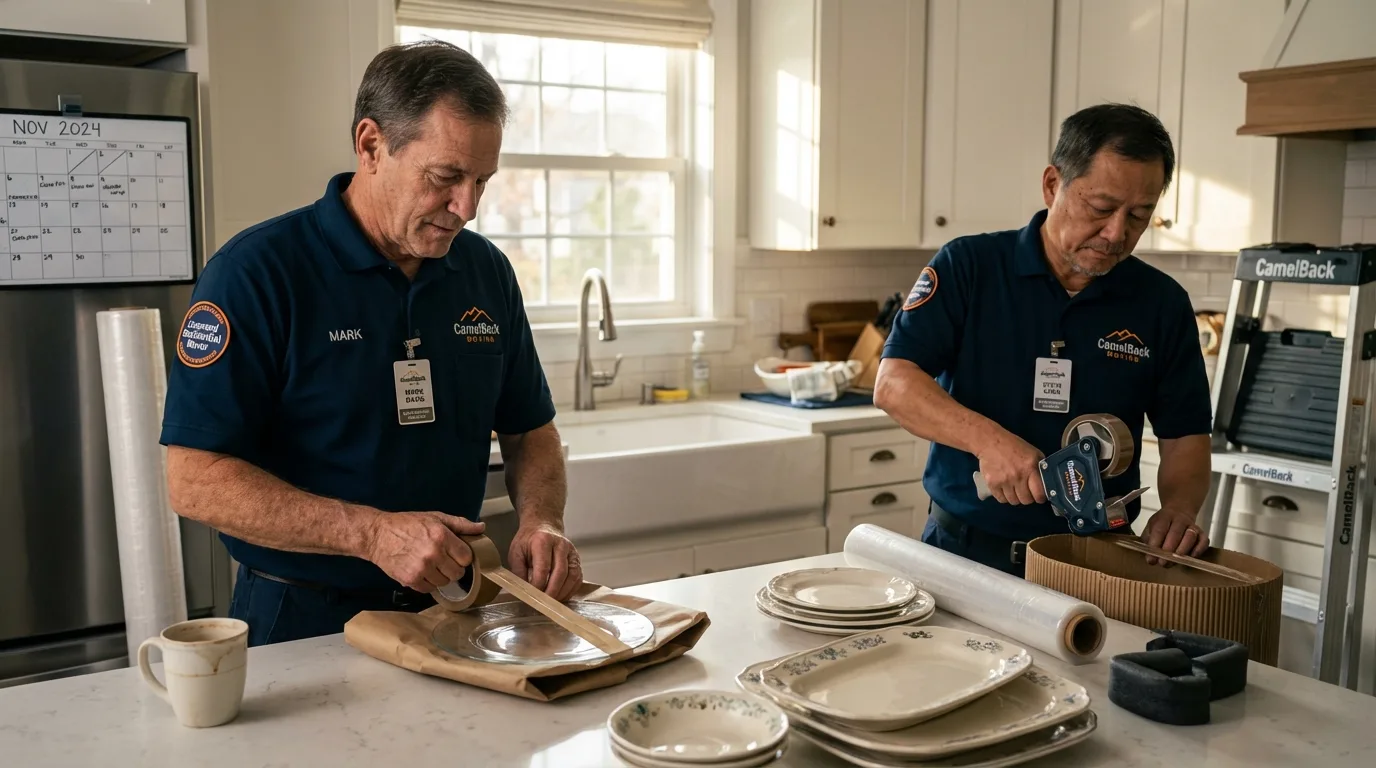 Professional crew packing kitchen dishware in Pulaski, WI